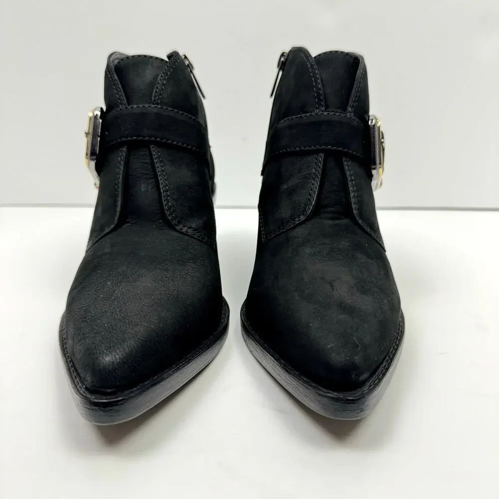 NEW Vince Camuto Ashena Black Suede Leather Buckle Zip Up Bootie Ankle Boots